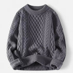 Men's cable knit crew neck sweater with long sleeves