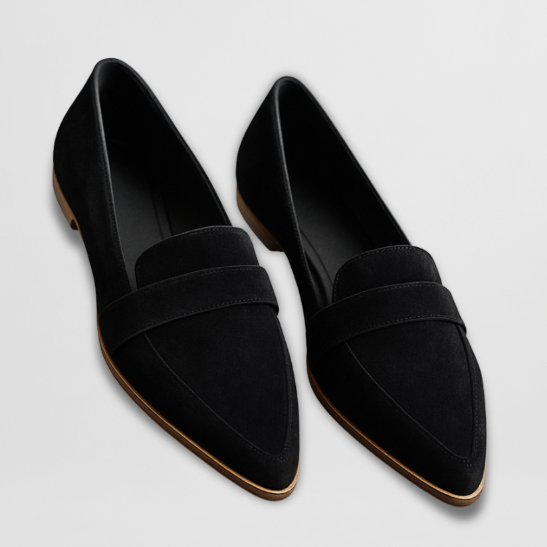 Women's pointed-toe loafer flats with vamp straps