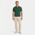 Men's ribbed knit polo shirt with short sleeves and button placket