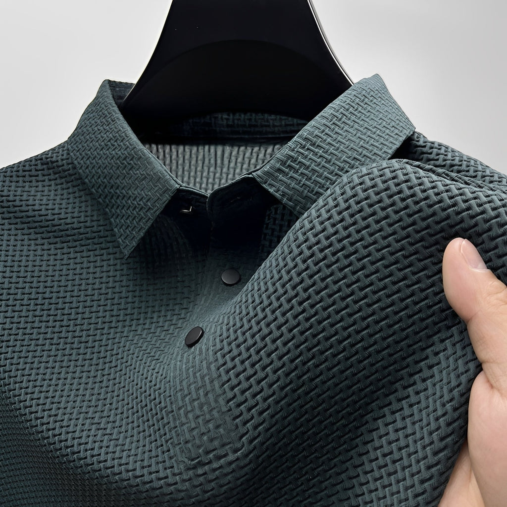 Men's textured short-sleeve polo shirt with button placket