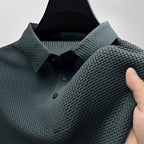 Men's textured short-sleeve polo shirt with button placket