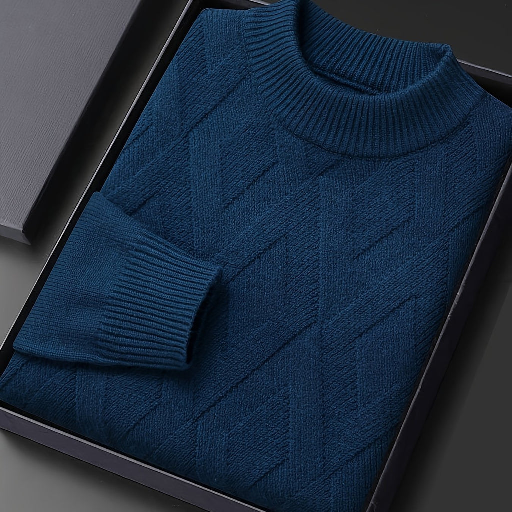 Textured geometric knit jumper with mock neck and long sleeves
