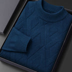 Textured geometric knit jumper with mock neck and long sleeves