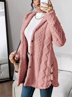 Women's hooded textured cardigan with long sleeves and button front