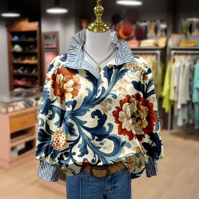 Women's vintage floral printed blouse