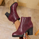 Women's ankle boots with textured panels, high block heels, side zips and lugged soles