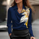 Women's cropped cowl neck blouse with pointed collar