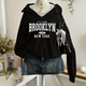 Women's hooded Brooklyn print zip hoodie with long sleeves
