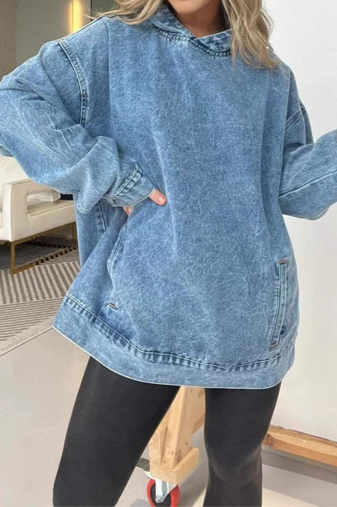 Oversized washed denim effect hoodie