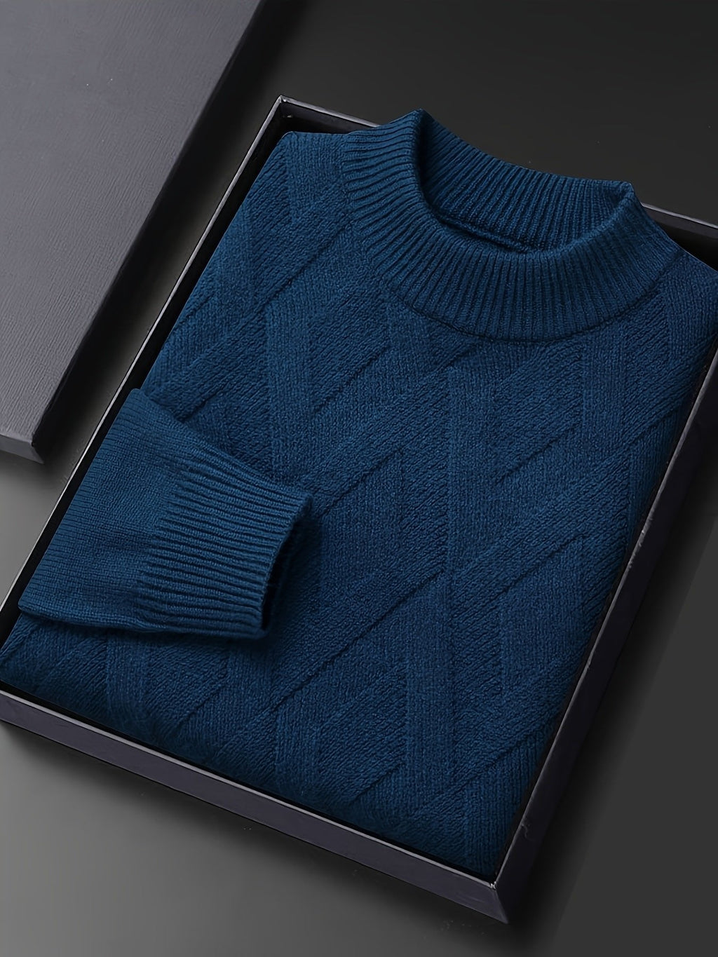 Textured geometric knit jumper with mock neck and long sleeves