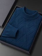 Textured geometric knit jumper with mock neck and long sleeves