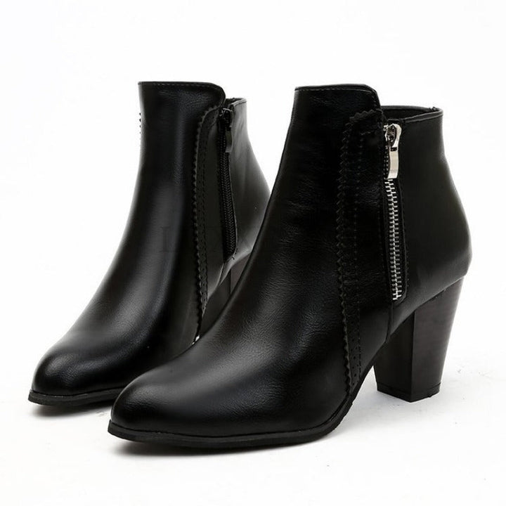 Women's ankle boots with side zip and high block heel
