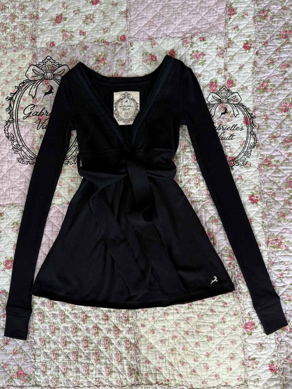 Women's wrap babydoll top with long sleeves and waist ties