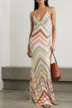 Women's multicoloured herringbone maxi dress with V-neck and spaghetti straps
