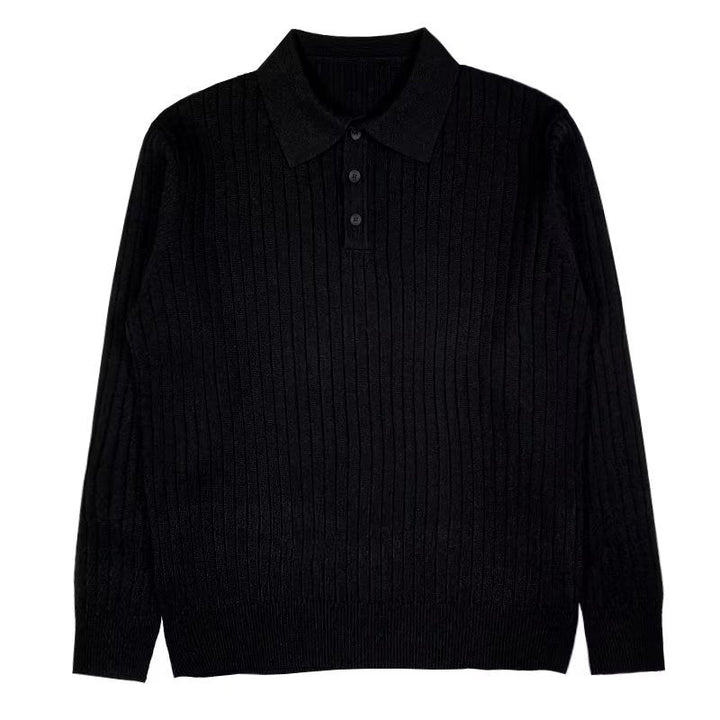 Men's long-sleeve ribbed polo sweater with lapel collar
