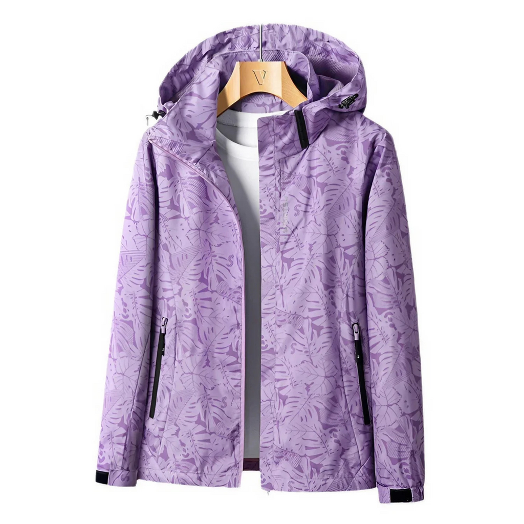 Women's hooded leaf pattern windbreaker jacket