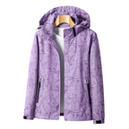 Women's hooded leaf pattern windbreaker jacket