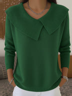 Women's knit sweater with oversized ribbed collar and long sleeves