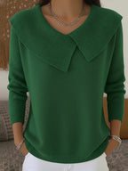Women's ribbed jumper with wide collar and long sleeves