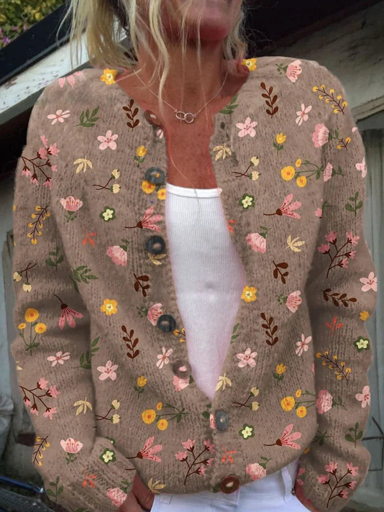 Women's floral button-front vest with long sleeves