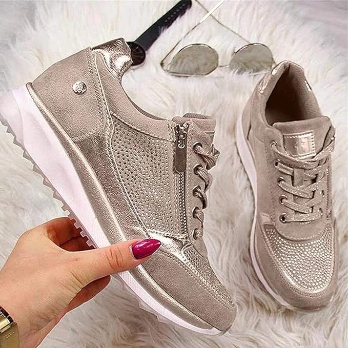 Women's lace-up sneakers with side zipper and textured sole