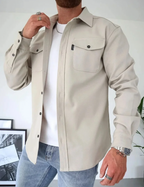 Men's long sleeve shirt jacket with chest pockets