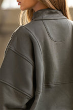 Women's oversized half-zip longline sweatshirt with stand collar