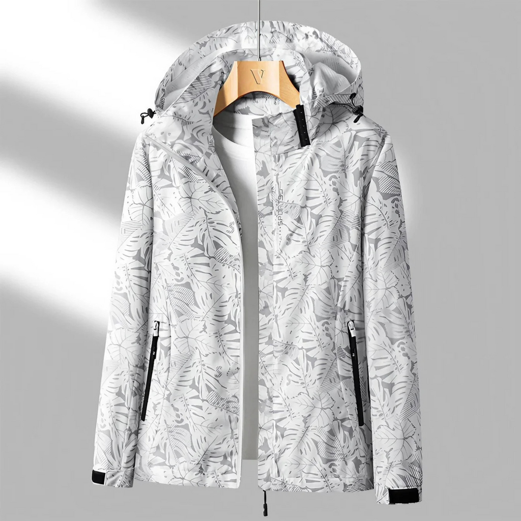 Women's hooded leaf pattern windbreaker jacket