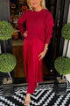 Women's knit sweater and ruched flowing midi dress two-piece set