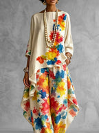 Women's white floral asymmetric blouse with boat neckline