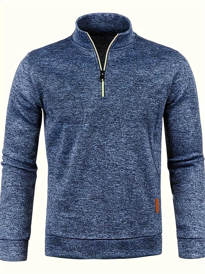 Men's textured half-zip jumper with stand collar and long sleeves