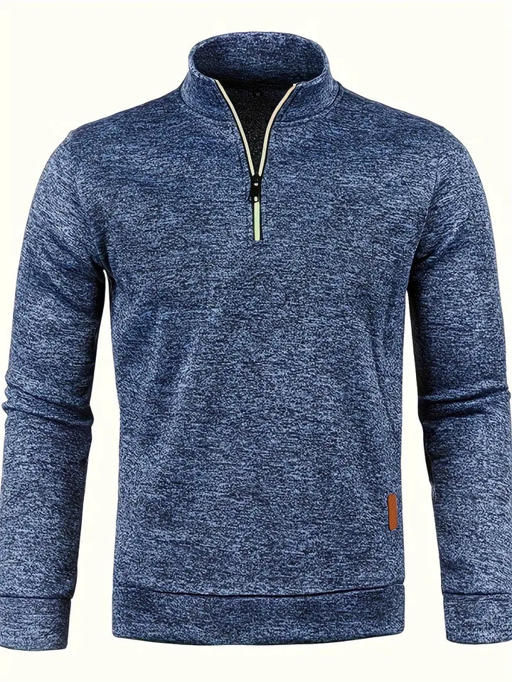 Men's textured half-zip jumper with stand collar and long sleeves