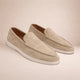 Men's slip-on moc toe loafers with flat white soles