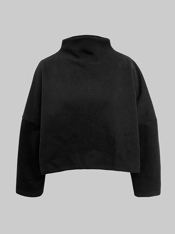 Women's black cropped sweatshirt with mock neck and long sleeves