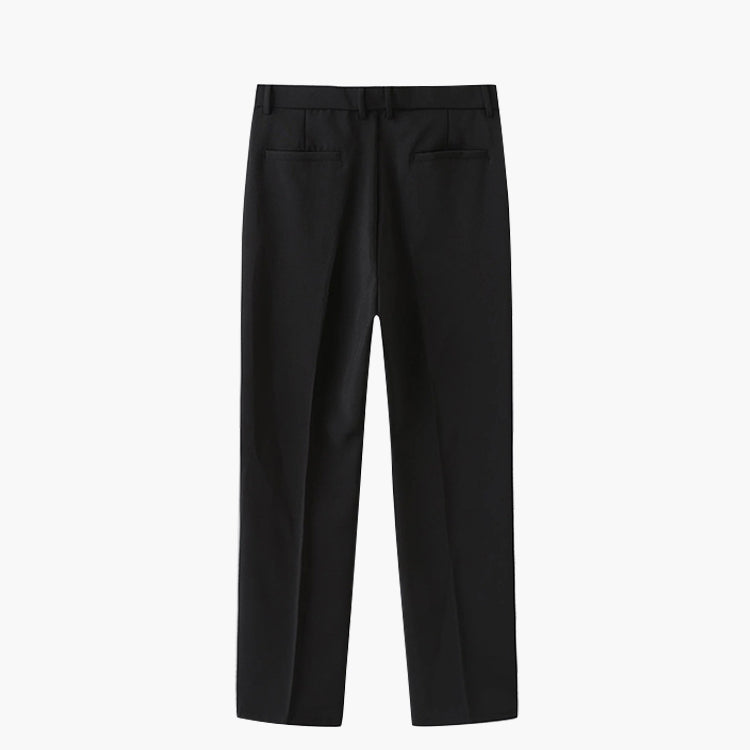 High-waist pleated straight-leg trousers with belt loops