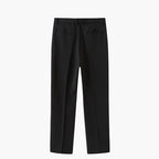 High-waist pleated straight-leg trousers with belt loops