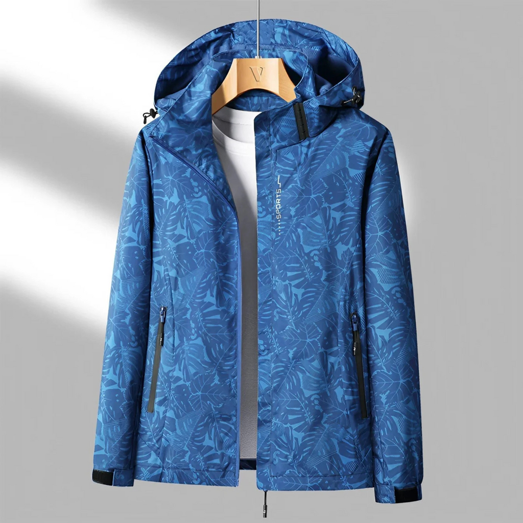 Women's hooded leaf pattern windbreaker jacket