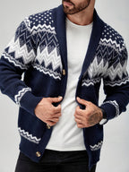 Men's Fair Isle shawl collar cardigan with buttons