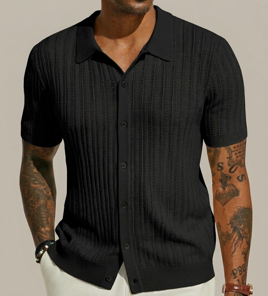 Men's Textured Open-Knit Button-Front Polo