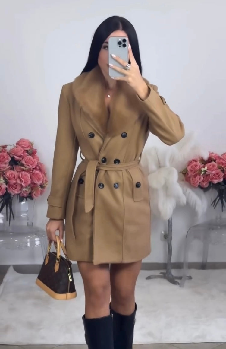 Women's hooded belted long coat