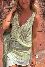 Women's open-knit sleeveless V-neck tank top