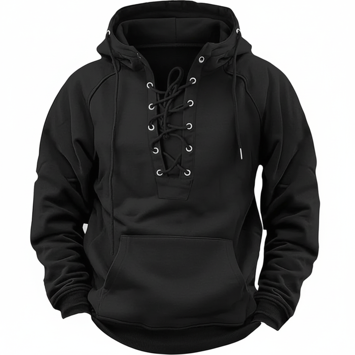 Men's lace-up hooded sweatshirt with long sleeves and kangaroo pocket
