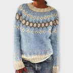 Women's patterned knit jumper with round neckline and long sleeves
