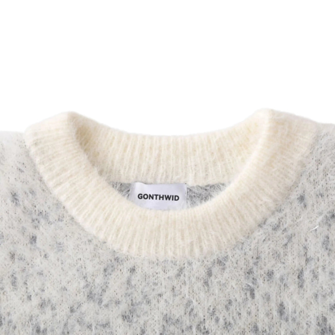 Unisex knitted sweater with crew neck, long sleeves and abstract contrast motif