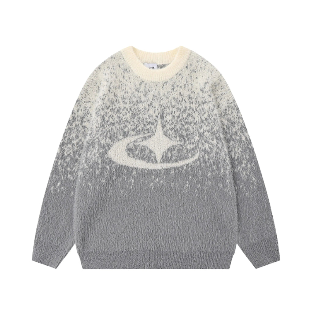 Unisex knitted sweater with crew neck, long sleeves and abstract contrast motif