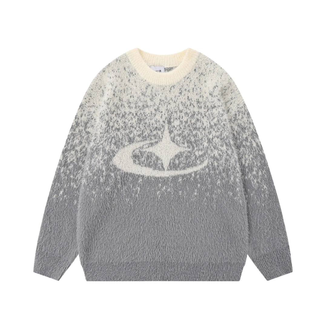 Unisex knitted sweater with crew neck, long sleeves and abstract contrast motif