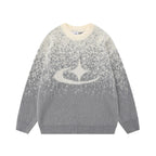 Unisex knitted sweater with crew neck, long sleeves and abstract contrast motif