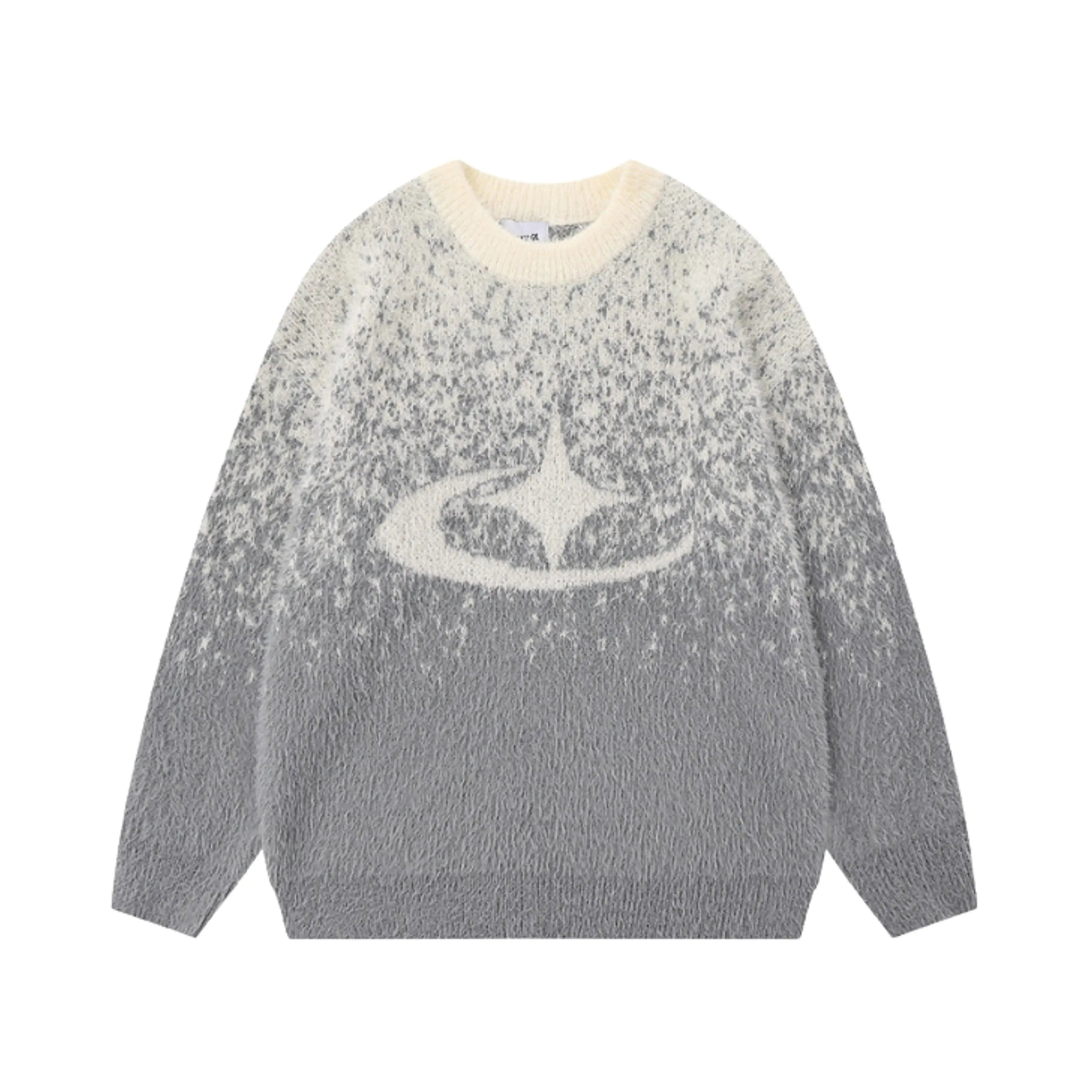 Unisex knitted sweater with crew neck, long sleeves and abstract contrast motif