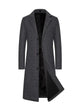 Men's long single-breasted overcoat with notched lapels