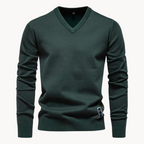 Men's long-sleeve V-neck sweater with ribbed trims